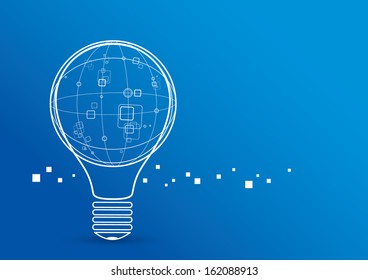 Creative Light Bulb With Global Design on Blue Background