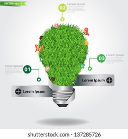 Creative light bulb with green grass ecological concept, Vector illustration template design