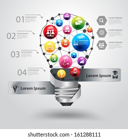 Creative light bulb with icon education idea concept, Vector illustration modern design template, workflow layout, diagram, step up options