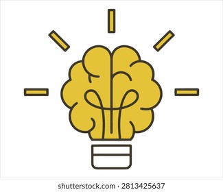 Creative light bulb icon featuring a human brain concept shape