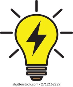 Icono de bombilla creativa con un rayo que representa ideas, innovación, creatividad y soluciones. Perfecto para la marca de inicio, presentaciones de negocios, iconos de interfaz de usuario e infografías. Vector EPS editable.