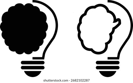 Creative Light Bulb Icons with Brain Shapes Representing Intelligence, Innovation, Problem Solving, and Conceptual Thinking