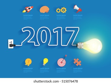 Kreative Lichtblitzidee mit 2017 Neujahrsdesign, Inspiration Business Plan, Marketingstrategie, Teamwork, Brainstorm Ideenkonzept, Vektorgrafik moderne Design-Layout-Vorlage