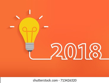 Creative light bulb idea with 2018 new year design, Inspiration business plan, marketing strategy, teamwork, brainstorm ideas concept, Vector illustration modern design layout template