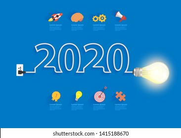 Creative light bulb idea 2020 new year design, Inspiration business plan, marketing strategy, teamwork, brainstorm concept, Vector illustration modern design layout template