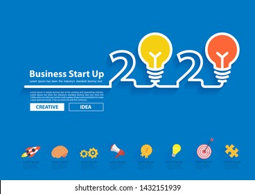 Creative light bulb idea with 2020 new year design, Inspiration business plan, marketing strategy, teamwork, brainstorm ideas concept, Vector illustration modern design layout template