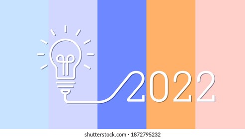 Creative Light Bulb Idea With 2022 New Year Design With A Light-bulb On The Beautiful Color Palette Background. The Solution, 2022 Planning Ideas. Business, 2022 Glowing