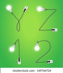 Creative light bulb idea alphabet number design, Vector illustration modern template ( y z 1 2 )