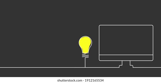 Creative light bulb idea business start up ideas concept design, With laptop computer PC