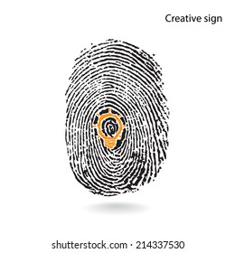 Creative light bulb idea concept with fingerprint symbol. Education sign , business ideas. Vector illustration. 