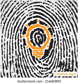 Creative light bulb idea concept with fingerprint symbol. Education sign , business ideas. Vector illustration.