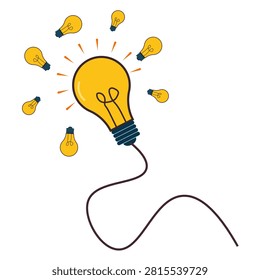 Creative Light Bulb Idea Concept with Glowing Inspiration and Floating Bulb Icons Isolated on White Background – Innovation, Brainstorming and Smart Thinking Vector Illustration