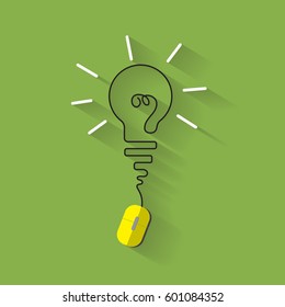 Creative light bulb idea concept and computer mouse symbol. Progression of idea concept. Business, education and industrial idea. Vector illustration