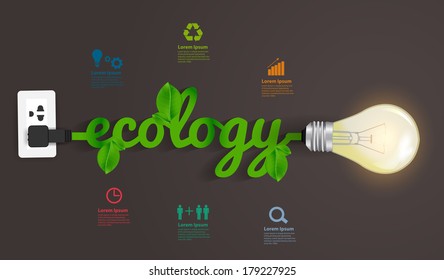 Creative light bulb idea with green leaf branch ecology concept, Vector illustration modern design template