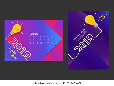 Creative light bulb ideas 2019 new year design template for brochure, Annual Report, Magazine, Poster, Corporate Presentation, Portfolio, Flyer, layout modern with size A4 Minimal geometric trendy