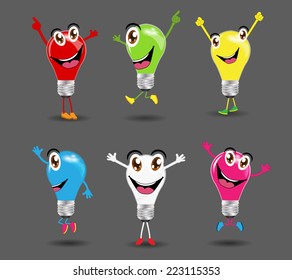 Creative light bulb ideas with funny cartoon character design, Vector illustration modern template