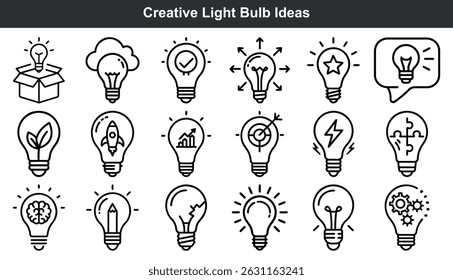 Creative light bulb ideas icons set design