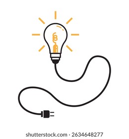 Creative Light Bulb Illustration with Electrical Plug and Bright Yellow Glow. vector illustration