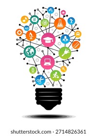 A creative light bulb illustration formed by colorful technology and communication icons. It represents ideas, innovation, and connectivity, reminding people of creativity and smart solutions. Suitable for stickers, acrylic, or aluminum plates.