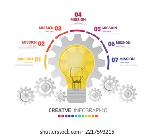 Creative light bulb infographic, Inspiration concept modern design template workflow layout, diagram, step up options, Vector illustration