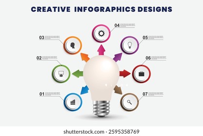 Creative Light Bulb Infographic Template with Business Data Elements, Modern Concept for Innovation, Strategy, and Workflow Analysis