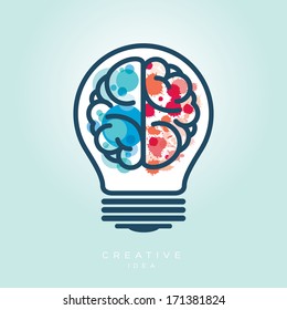 Creative Light Bulb Left and Right Brain Idea Vector Icon