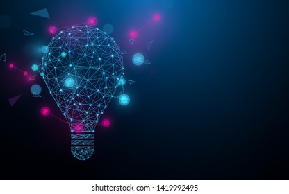 Creative light bulb from lines, triangles and particle style design. Illustration vector