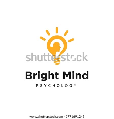 Creative light bulb logo with human head profile in negative space. Symbol for brain power, psychology, inspiration, and smart thinking idea
