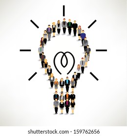 Creative light bulb with many people gather around vector design