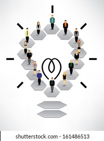 Creative light bulb with many people gather around vector design
