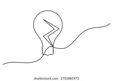 Concepto de arte de una línea de bombilla creativa para la innovación y las ideas