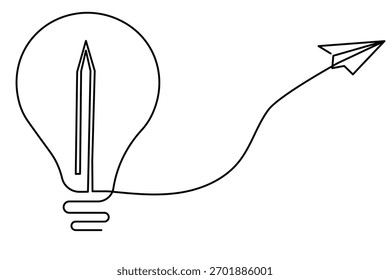 Concepto de arte de una línea de bombilla creativa para la innovación y las ideas