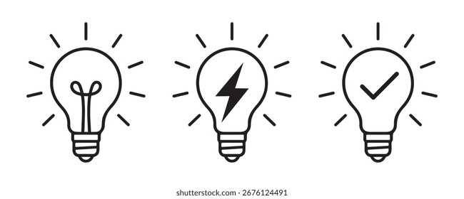 Creative Light Bulb Outline Icon Set for Innovation Ideas Vector