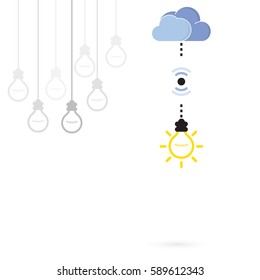 Creative light bulb symbol with cloud computing sign and difference concept.Business,technology and industrial idea. Vector illustration 