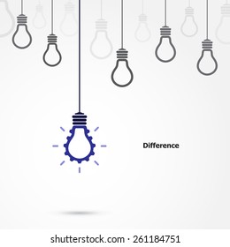 Creative light bulb symbol with gear sign and difference concept, business and industrial  idea. Vector illustration