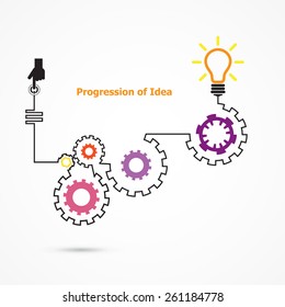 Creative light bulb symbol with linear of gear shape. Progression of idea concept. Business, education and industrial idea. Vector illustration