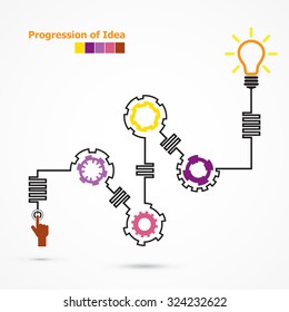 Creative light bulb symbol with linear of gear shape. Progression of idea concept. Business, education and industrial idea. Vector illustration