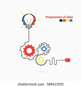 Creative light bulb symbol with linear of gear shape. Progression of idea concept. Business, education and industrial idea concept. Vector illustration 