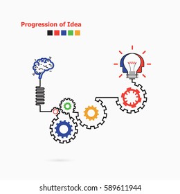 Creative light bulb symbol with linear of gear shape. Progression of idea concept. Business, education and industrial idea concept. Vector illustration 