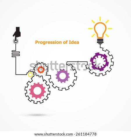 Creative light bulb symbol with linear of gear shape. Progression of idea concept. Business, education and industrial idea. Vector illustration