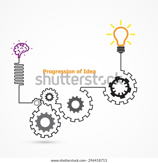 歯車の形状が線形のクリエイティブな電球シンボル アイデアのコンセプトの進行 ビジネス 教育 産業のアイデア ベクターイラスト のベクター画像素材 ロイヤリティフリー