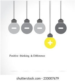 Creative Light Bulb Symbol With Positive Thinking And Difference Concept, Business Idea. Vector Illustration