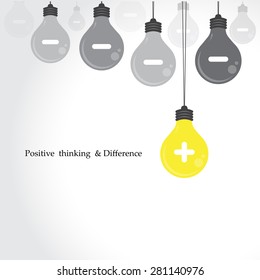 Creative light bulb symbol with positive thinking and difference concept, business idea. Vector illustration