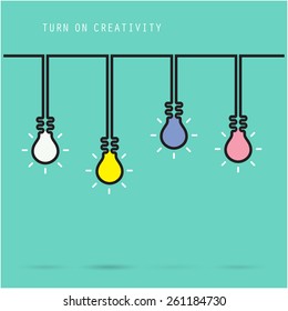 Creative light bulb symbol with turn on creativity concept, education and business idea. Vector illustration