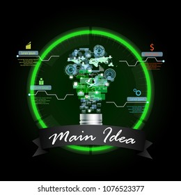 Creative light bulb with a technology business Network process diagram concept main idea