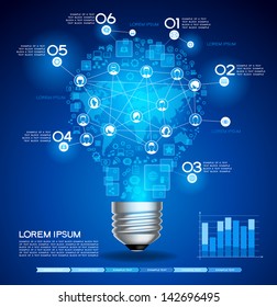 Creative light bulb with technology business Network process, The file is saved in the version AI10 EPS. This image contains transparency.