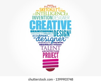 CREATIVE light bulb word cloud, creative business concept background