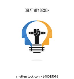 Creative light bulb,pencils and Human heads vector design banner template.Brainstorming and teamwork concept.Vector flat design illustration