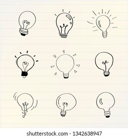 Creative light bulbs doodle collection vector