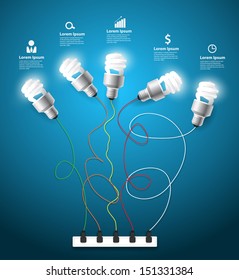 Creative light bulbs ideas concept with business icons, workflow layout, diagram, step up options, Vector illustration modern template design
